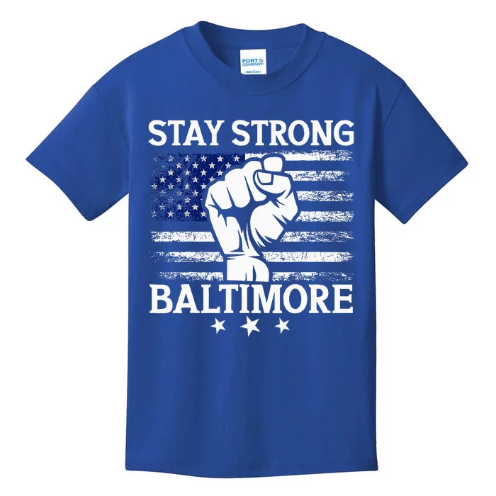 Stay Strong Baltimore White Raised Hand Fist Kids T-Shirt