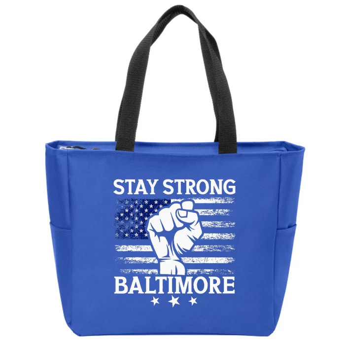 Stay Strong Baltimore White Raised Hand Fist Zip Tote Bag