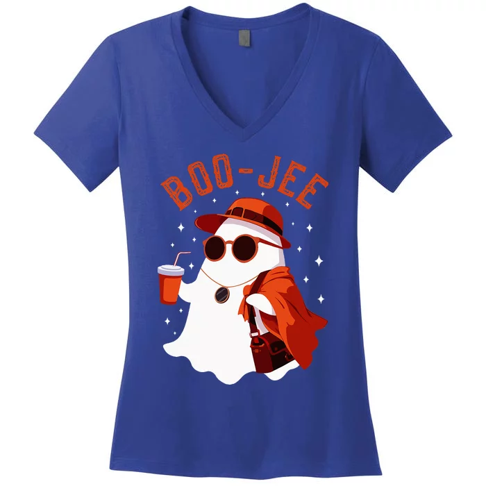 Spooky Season Cute Ghost Halloween Costume Boujee BooJee Women's V-Neck T-Shirt