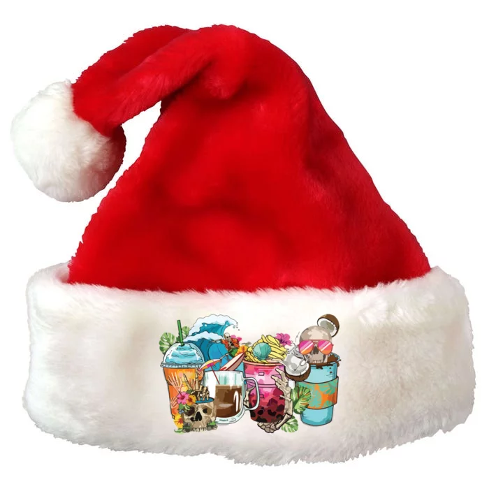 Skeleton Summer Coffee Cups Skull Summer Vibes Vacation Premium Christmas Santa Hat