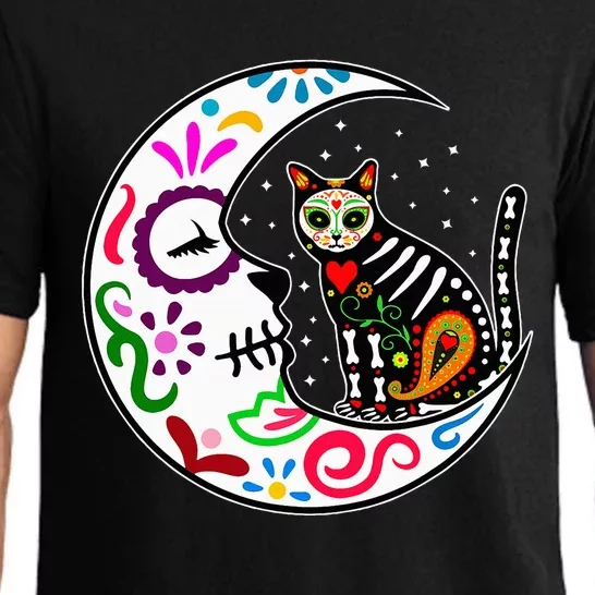 Sugar Skull Cat Moon Dia De Los Muertos Mexican Pajama Set