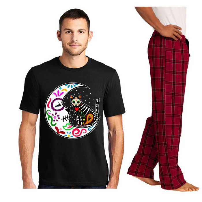 Sugar Skull Cat Moon Dia De Los Muertos Mexican Pajama Set