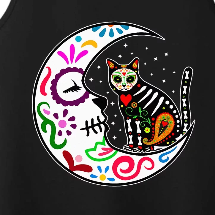 Sugar Skull Cat Moon Dia De Los Muertos Mexican Performance Tank