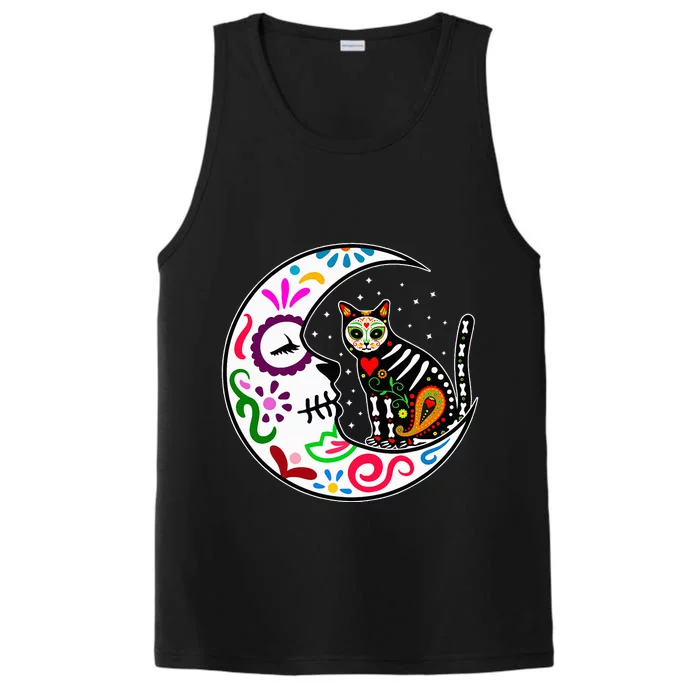 Sugar Skull Cat Moon Dia De Los Muertos Mexican Performance Tank