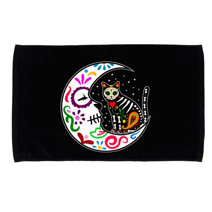 Sugar Skull Cat Moon Dia De Los Muertos Mexican Microfiber Hand Towel