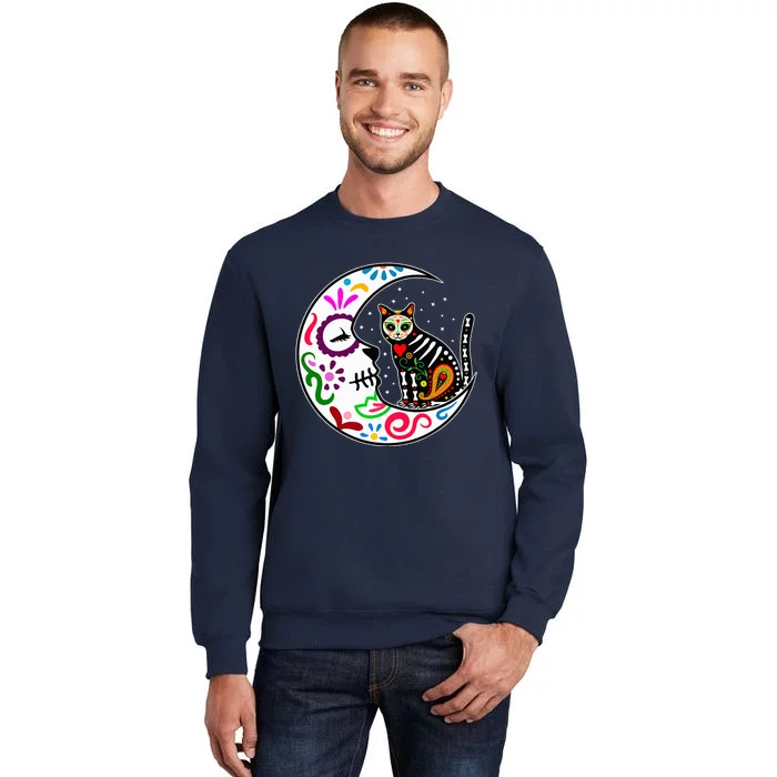 Sugar Skull Cat Moon Dia De Los Muertos Mexican Tall Sweatshirt