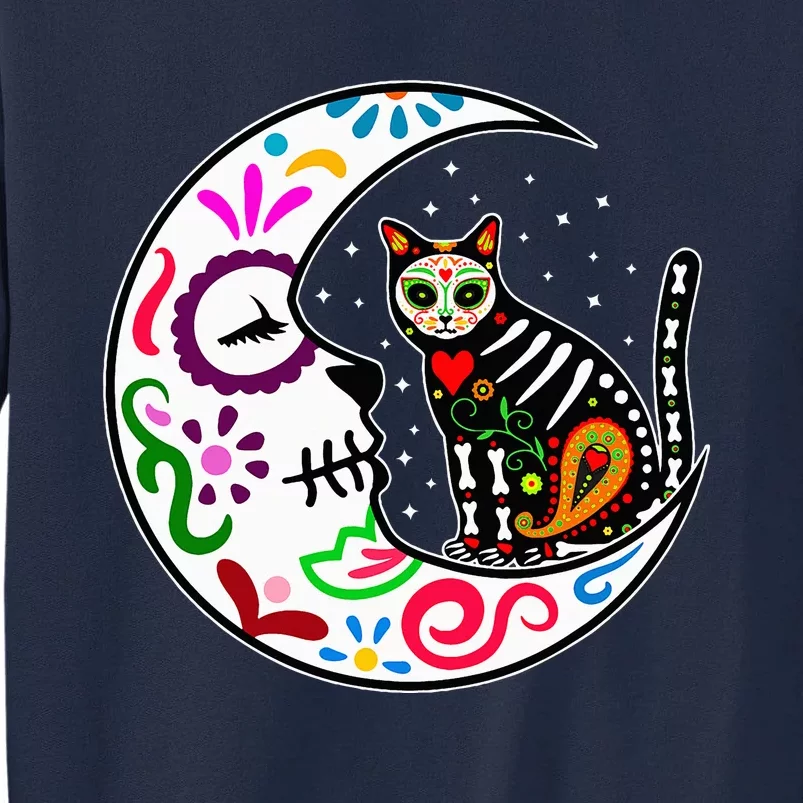 Sugar Skull Cat Moon Dia De Los Muertos Mexican Tall Sweatshirt