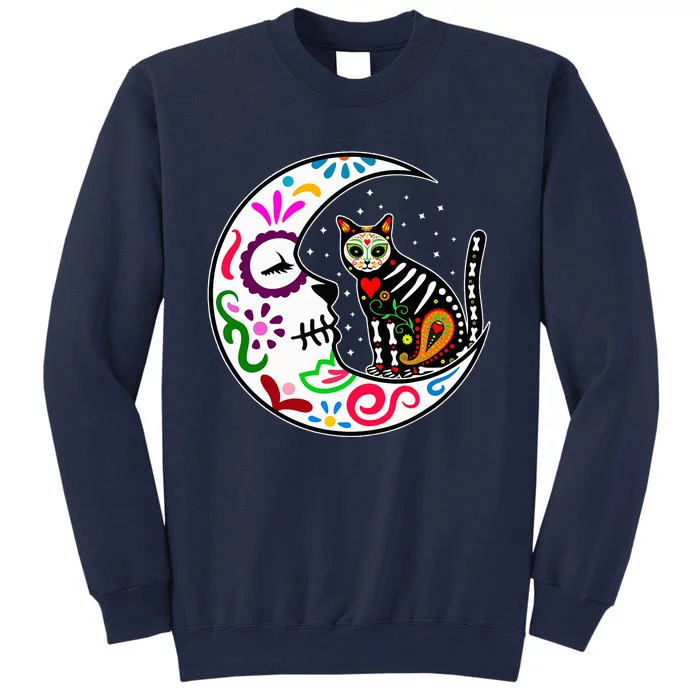 Sugar Skull Cat Moon Dia De Los Muertos Mexican Tall Sweatshirt