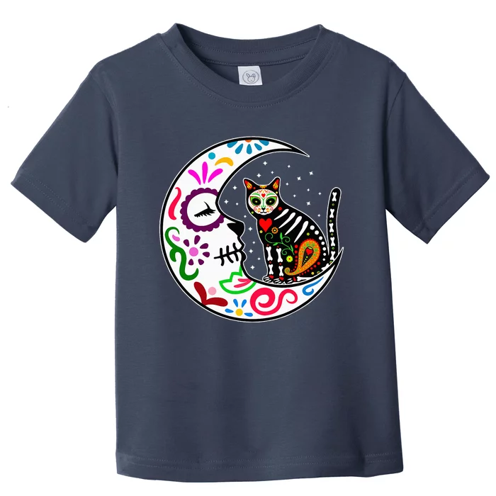 Sugar Skull Cat Moon Dia De Los Muertos Mexican Toddler T-Shirt