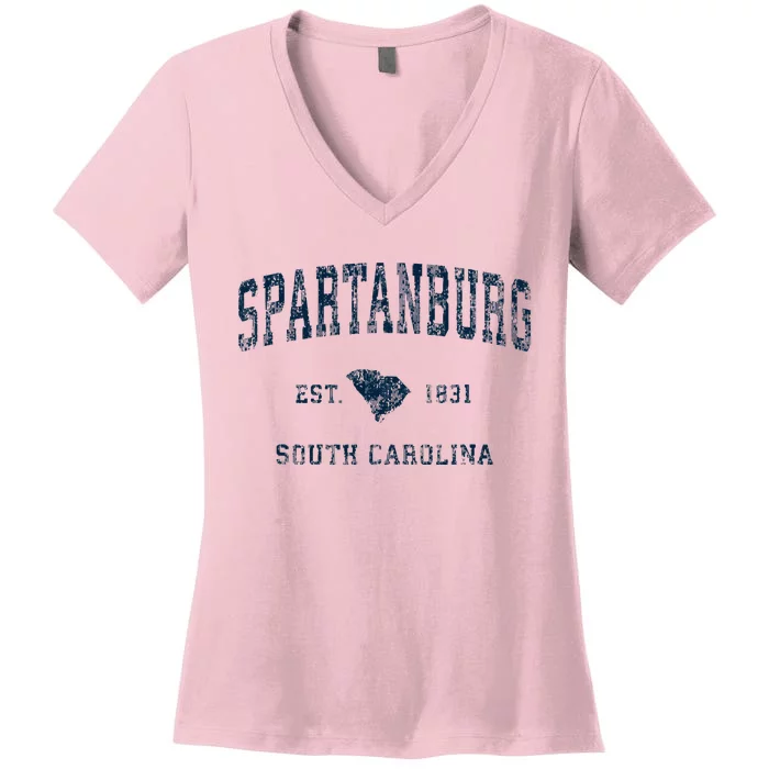 Spartanburg South Carolina Sc Vintage Sports Women's V-Neck T-Shirt