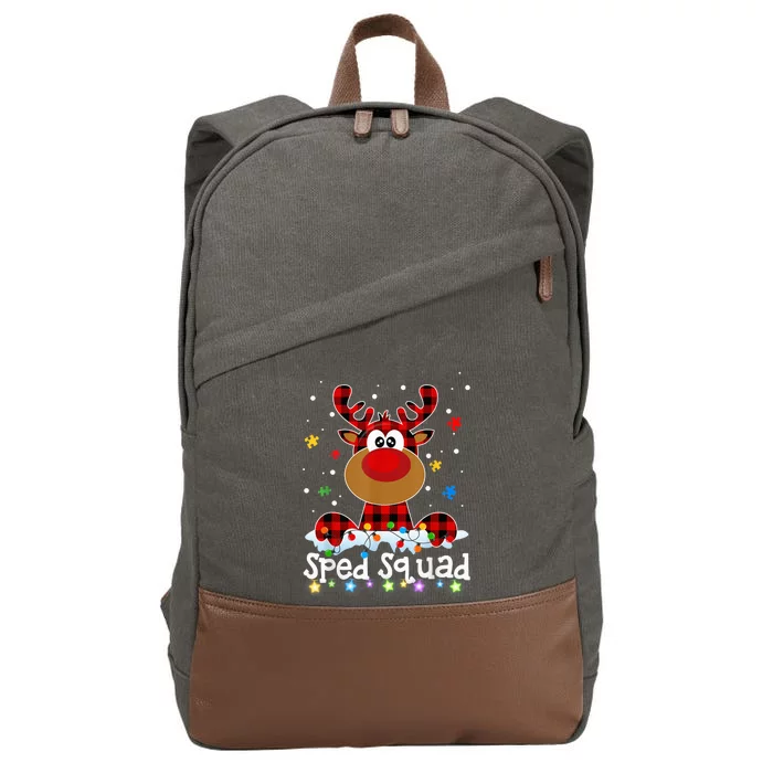 Sped Squad Christmas Cute Red Plaid Reindeer Special Ed Cotton Canvas Backpack