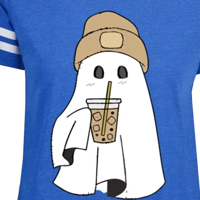 Spooky Season Cute Retro Ghost Ice Coffee Halloween Costume Cool Gift Enza Ladies Jersey Football T-Shirt