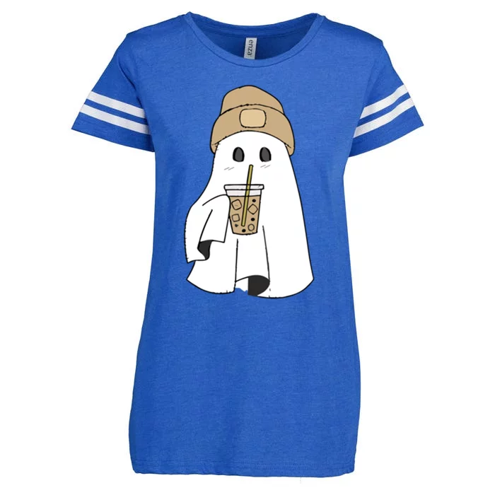 Spooky Season Cute Retro Ghost Ice Coffee Halloween Costume Cool Gift Enza Ladies Jersey Football T-Shirt