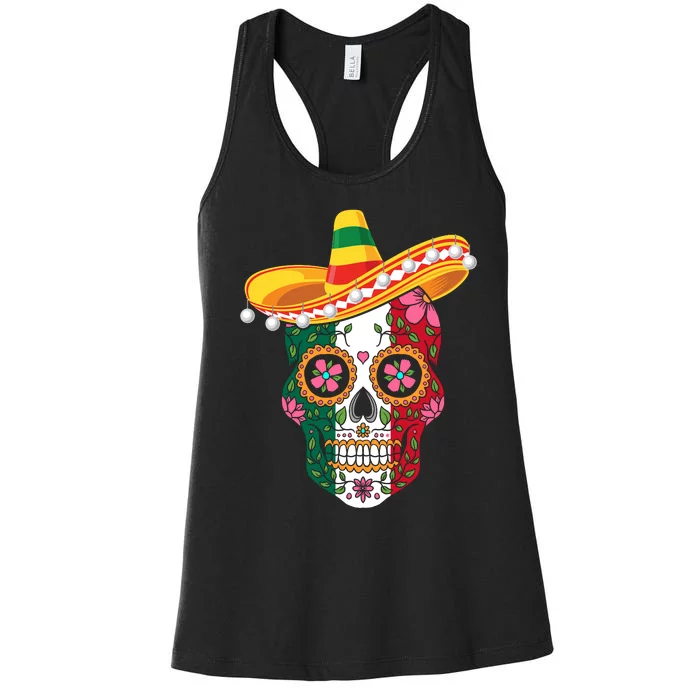 Sugar Skull Cinco De Mayo Celebration Art Women's Racerback Tank