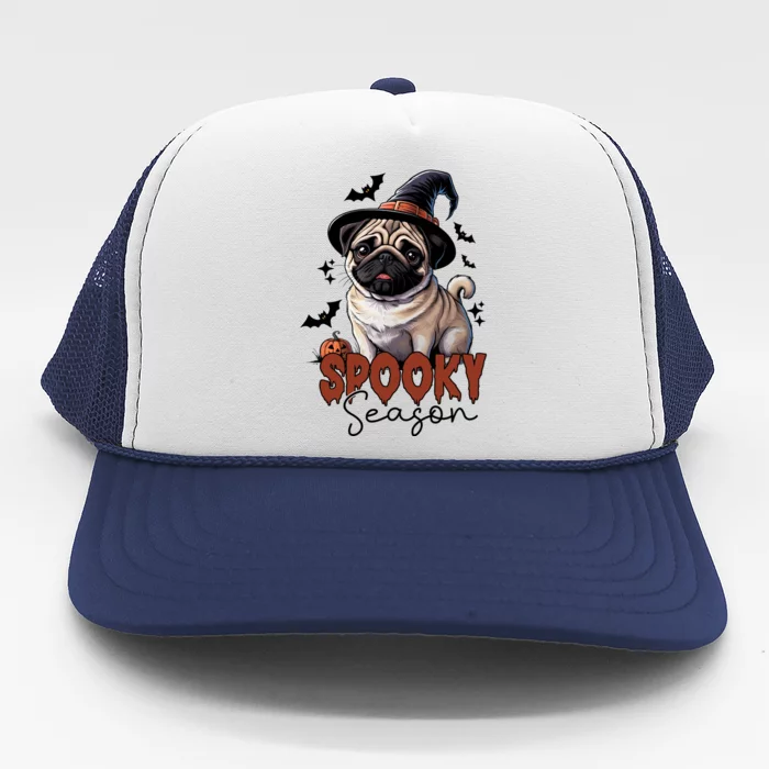 Spooky Season Cute Pug Halloween Graphic Trucker Hat