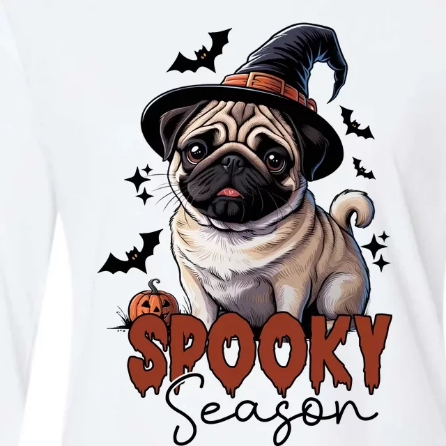 Spooky Season Cute Pug Halloween Graphic Womens Cotton Relaxed Long Sleeve T-Shirt