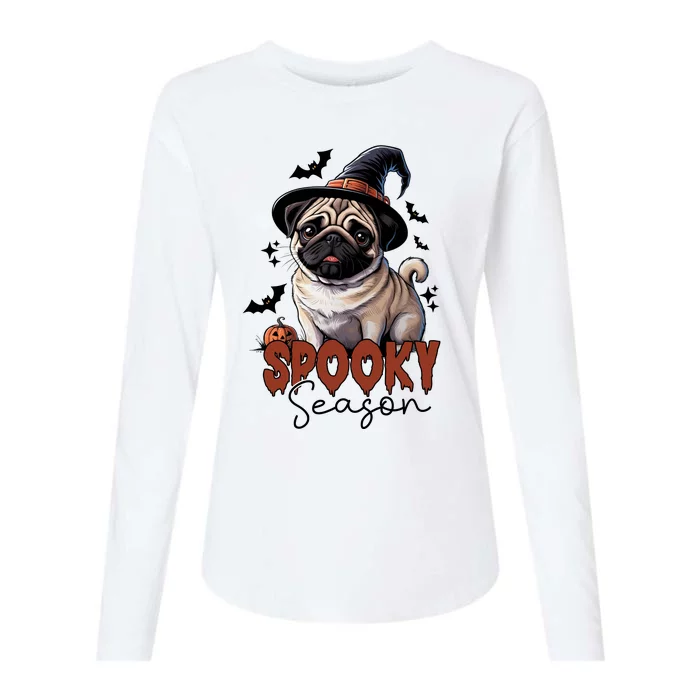 Spooky Season Cute Pug Halloween Graphic Womens Cotton Relaxed Long Sleeve T-Shirt