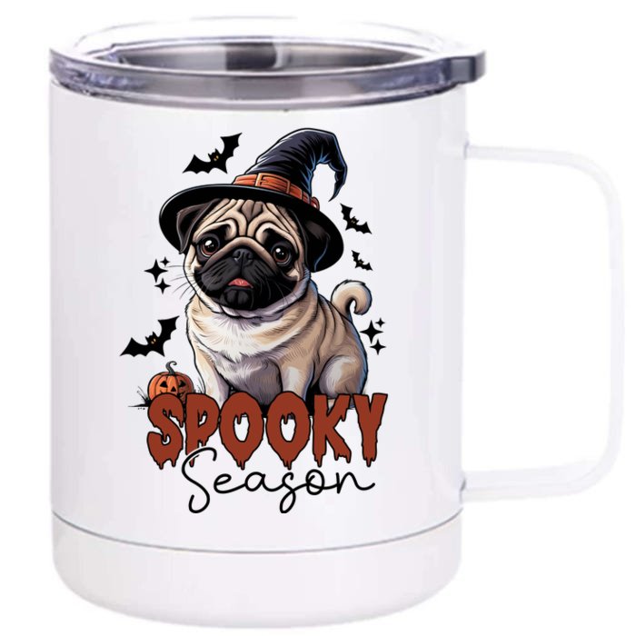 Spooky Season Cute Pug Halloween Graphic Front & Back 12oz Stainless Steel Tumbler Cup