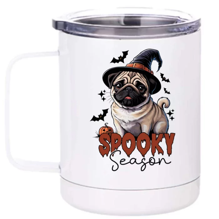 Spooky Season Cute Pug Halloween Graphic Front & Back 12oz Stainless Steel Tumbler Cup