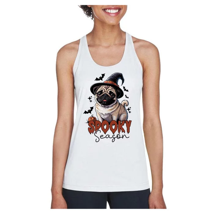 Spooky Season Cute Pug Halloween Graphic Women's Racerback Tank