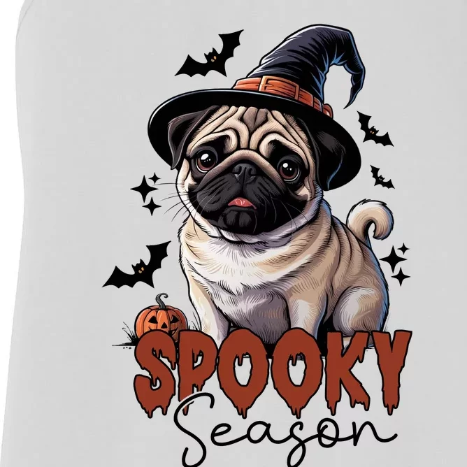 Spooky Season Cute Pug Halloween Graphic Women's Racerback Tank