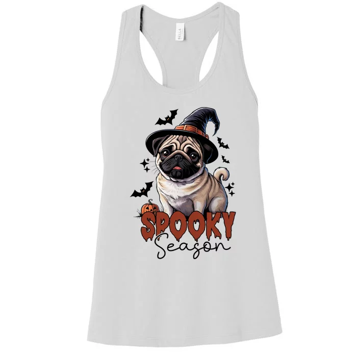 Spooky Season Cute Pug Halloween Graphic Women's Racerback Tank