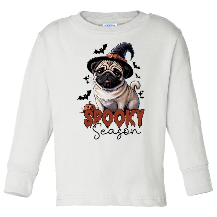 Spooky Season Cute Pug Halloween Graphic Toddler Long Sleeve Shirt