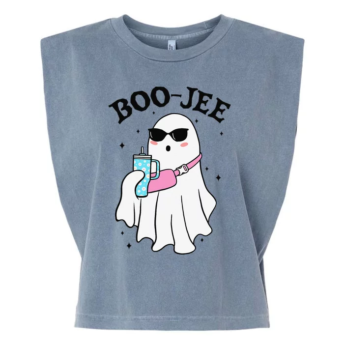 Spooky Season Cute Ghost Halloween Boujee Boo Jee Garment-Dyed Women's Muscle Tee