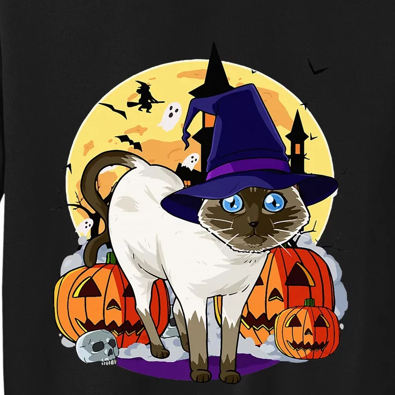 Spooky Siamese Cat Witch Pumpkin Halloween Fun Sweatshirt