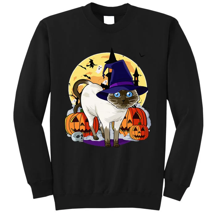 Spooky Siamese Cat Witch Pumpkin Halloween Fun Sweatshirt