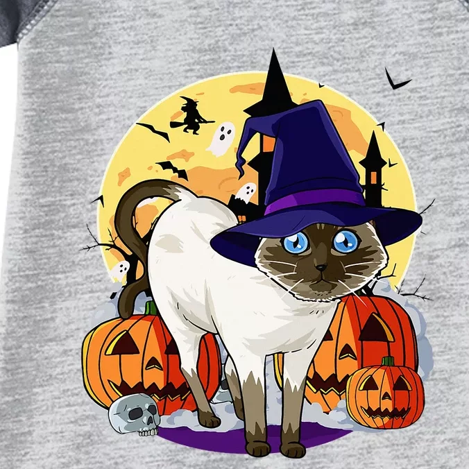 Spooky Siamese Cat Witch Pumpkin Halloween Fun Infant Baby Jersey Bodysuit