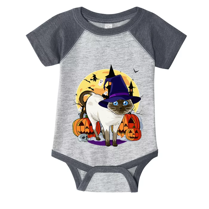 Spooky Siamese Cat Witch Pumpkin Halloween Fun Infant Baby Jersey Bodysuit