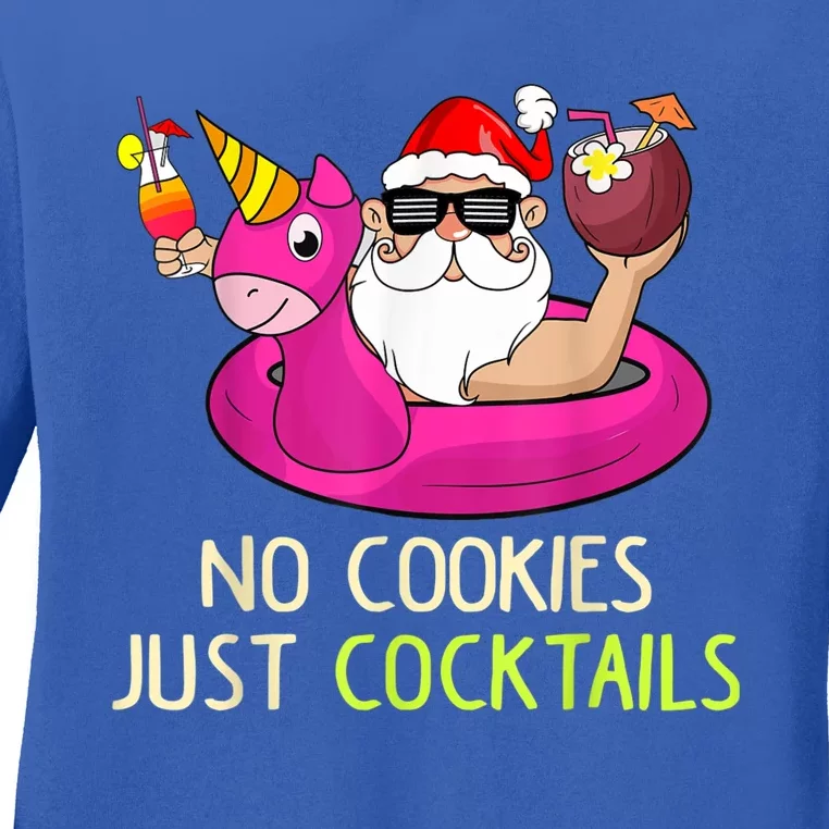 Summer Santa Christmas In July No Cookies Just Cocktails Ladies Long Sleeve Shirt