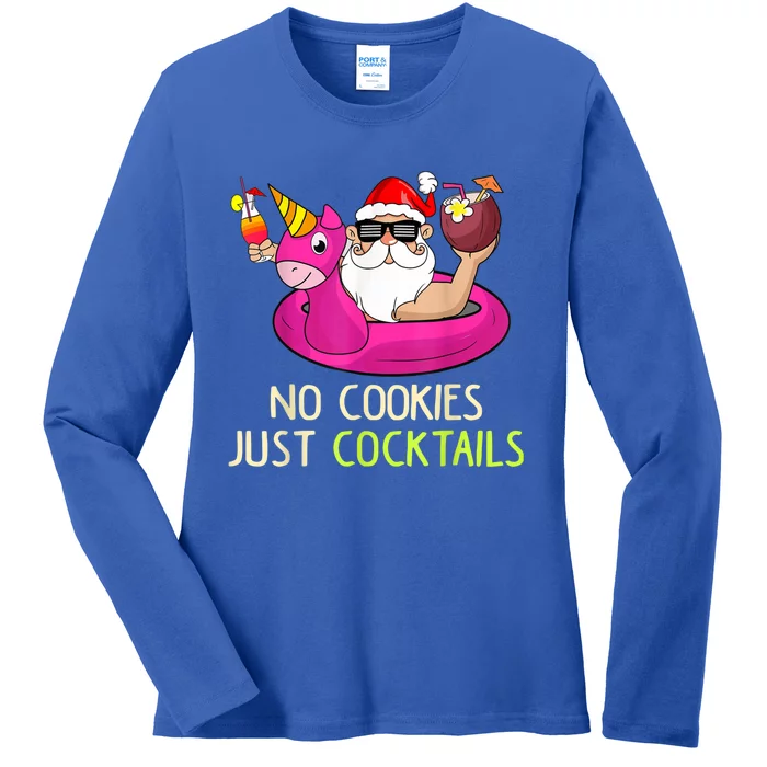 Summer Santa Christmas In July No Cookies Just Cocktails Ladies Long Sleeve Shirt