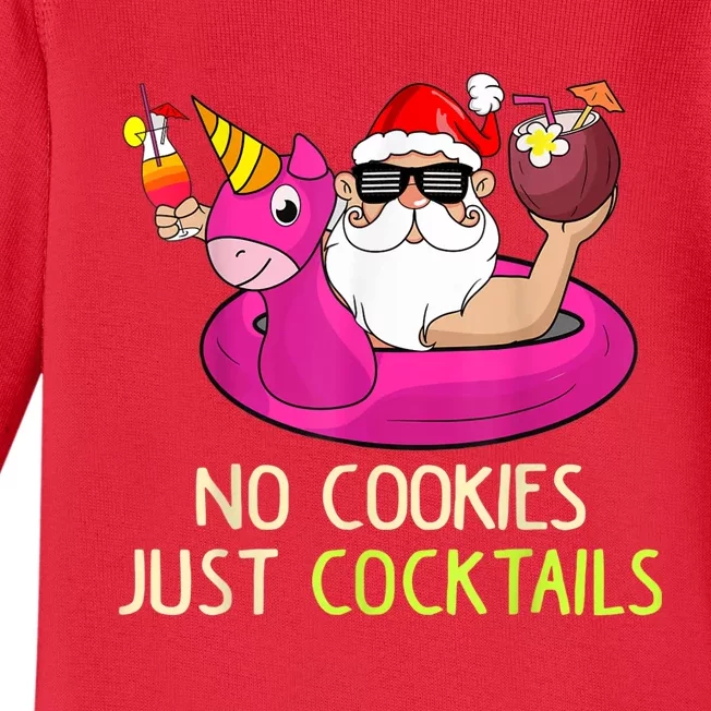 Summer Santa Christmas In July No Cookies Just Cocktails Baby Long Sleeve Bodysuit