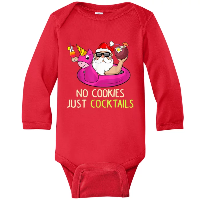 Summer Santa Christmas In July No Cookies Just Cocktails Baby Long Sleeve Bodysuit