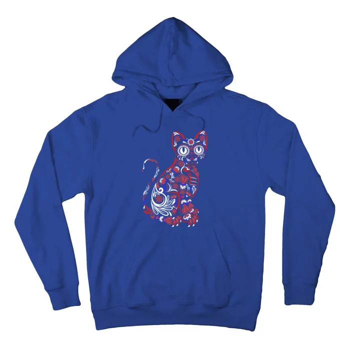 Sugar Skull Cat 4th Of July Kitten Kitty Patriotic Pet Lover Cool Gift Tall Hoodie