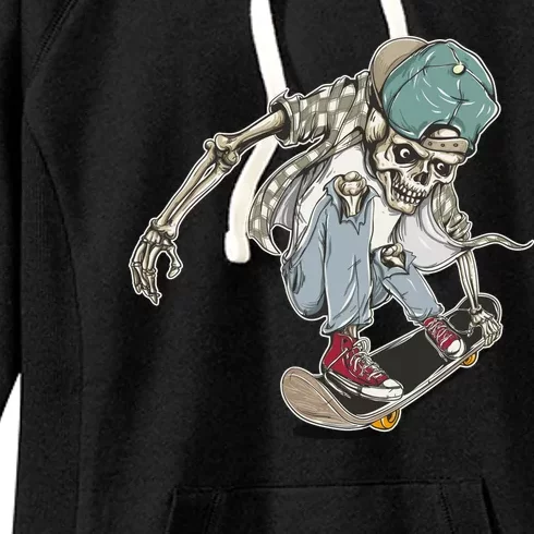 Skater Skeleton Cartoon Women's Fleece Hoodie