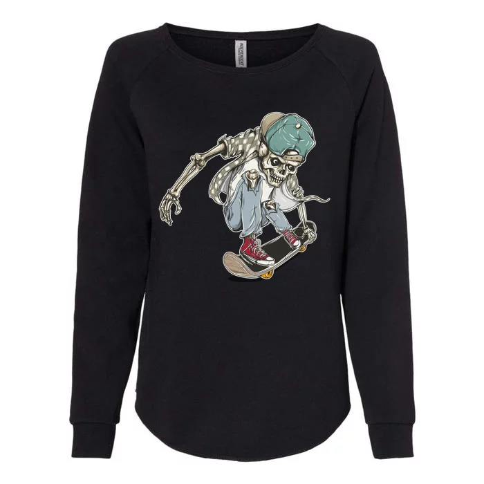 Skater Skeleton Cartoon Womens California Wash Sweatshirt