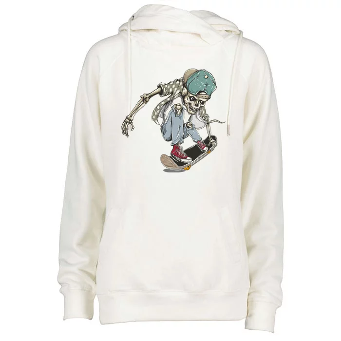 Skater Skeleton Cartoon Womens Funnel Neck Pullover Hood