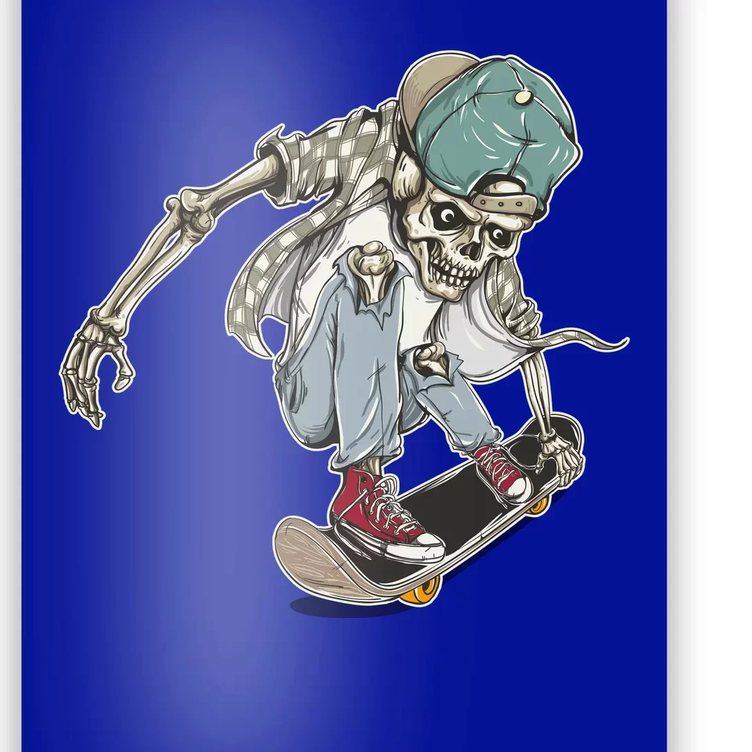 Skater Skeleton Cartoon Poster