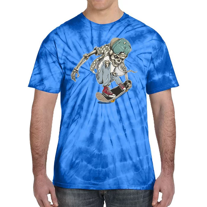 Skater Skeleton Cartoon Tie-Dye T-Shirt