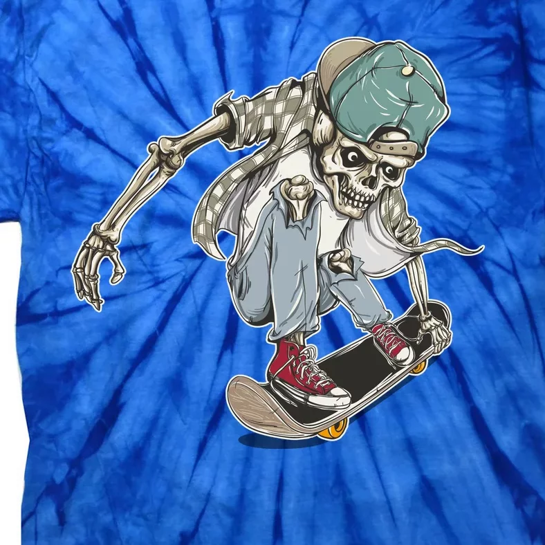 Skater Skeleton Cartoon Tie-Dye T-Shirt