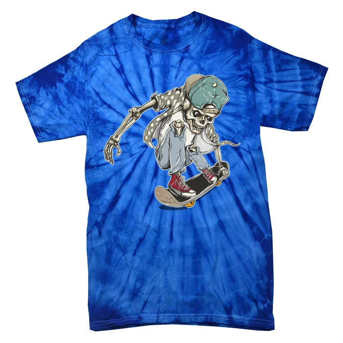 Skater Skeleton Cartoon Tie-Dye T-Shirt