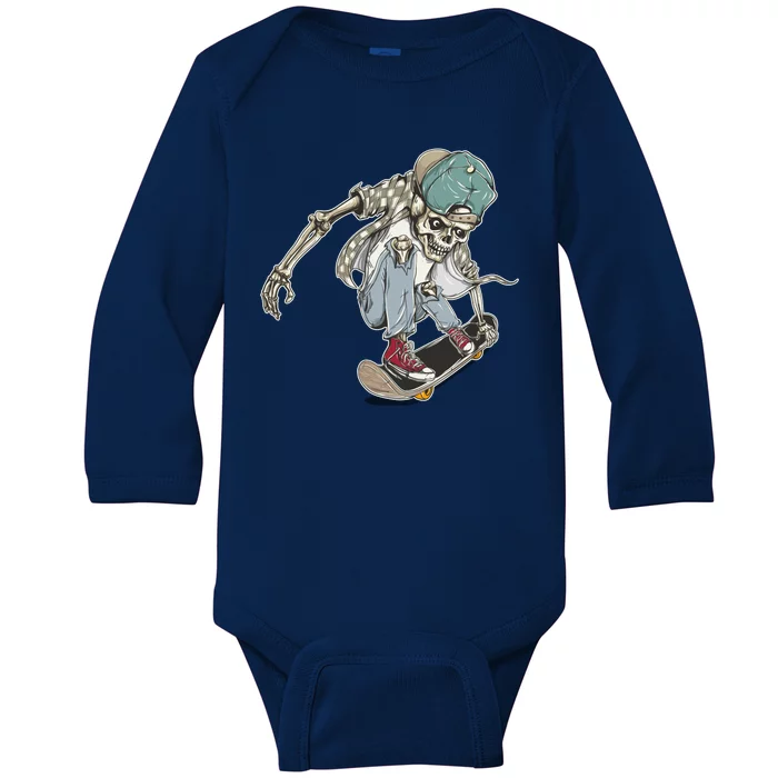 Skater Skeleton Cartoon Baby Long Sleeve Bodysuit