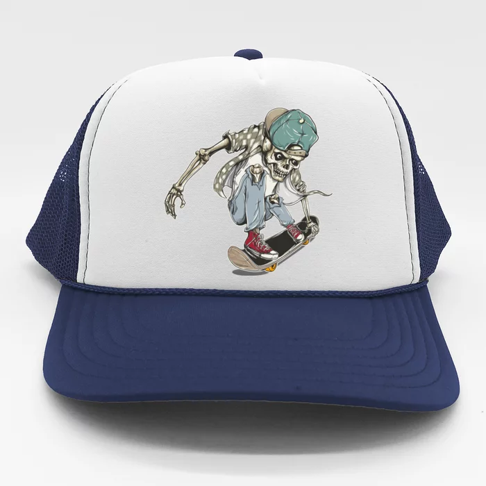 Skater Skeleton Cartoon Trucker Hat