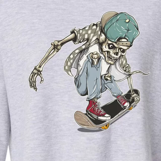 Skater Skeleton Cartoon Cropped Pullover Crew