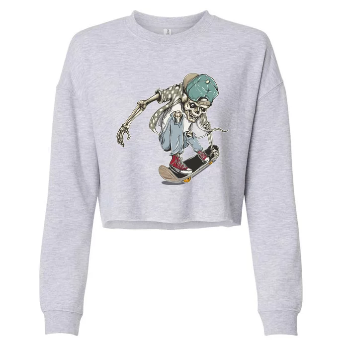 Skater Skeleton Cartoon Cropped Pullover Crew