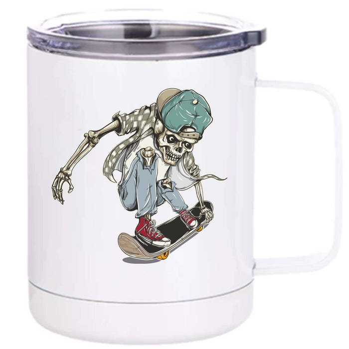 Skater Skeleton Cartoon Front & Back 12oz Stainless Steel Tumbler Cup