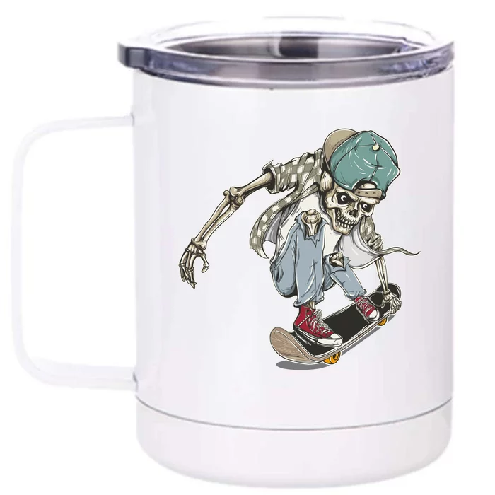 Skater Skeleton Cartoon Front & Back 12oz Stainless Steel Tumbler Cup